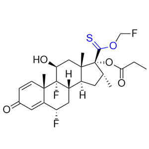 丙酸氟替卡松雜質(zhì)01,(6S,8S,9R,10S,11S,13S,14S,16R,17R)-6,9-difluoro-17-((fluoromethoxy)carbonothioyl)-11-hydroxy-10,13,16-trimethyl-3-oxo-6,7,8,9,10,11,12,13,14,15,16,17-dodecahydro-3H-cyclopenta[a]phenanthren-17-yl propionate