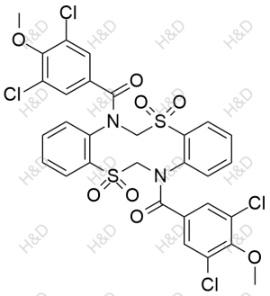 多替諾德雜質(zhì)6,(5,5,12,12-tetraoxidodibenzo[d,i][1,6,3,8]dithiadiazecine-7,14(6H,13H)-diyl)bis((3,5-dichloro-4-methoxyphenyl)methanone)