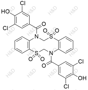 多替諾德雜質(zhì)7,(5,5,12,12-tetraoxidodibenzo[d,i][1,6,3,8]dithiadiazecine-7,14(6H,13H)-diyl)bis((3,5-dichloro-4-hydroxyphenyl)methanone)