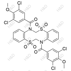 (5,5,12,12-tetraoxidodibenzo[d,i][1,6,3,8]dithiadiazecine-7,14(6H,13H)-diyl)bis((3,5-dichloro-4-methoxyphenyl)methanone)	多替诺德杂质6