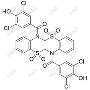 多替諾德雜質(zhì)7,(5,5,12,12-tetraoxidodibenzo[d,i][1,6,3,8]dithiadiazecine-7,14(6H,13H)-diyl)bis((3,5-dichloro-4-hydroxyphenyl)methanone)