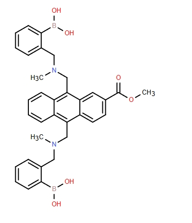 2-Anthracenecarboxylic acid,9,10-bis[[[(2-boronophenyl)methyl]methylamino]methyl]-, 2-methyl ester,2-Anthracenecarboxylic acid,9,10-bis[[[(2-boronophenyl)methyl]methylamino]methyl]-, 2-methyl ester