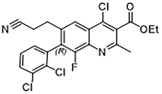 (R)-4-氯-6-(2-氰基乙基)-7-(2,3-二氯-苯基)-8-氟-2- 甲基喹啉-3-羧酸乙酯,Ethyl-(R)-4-chloro-6-(2-cyanoethyl)-7-(2,3-dichlorophenyl)-8-fluoro-2-methylquinoline-3-carpoxylate