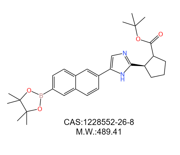 (S)-2-(5-(6-(4,4,5,5-四甲基-1,3,2-二氧雜硼烷-2-基)萘-2-基]-1H-咪唑-2-基]吡咯烷-1-羧酸叔丁酯,(2S)-tert-butyl 2-(5-(6-(4,4,5,5-tetramethyl-1,3,2-dioxaborolan-2-yl)naphthalen-2-yl)-1H-imidazol-2-yl)pyrrolidine-1-carboxylate