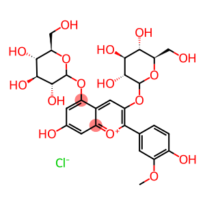 芍藥素-3,5-二葡萄糖苷,3,5-bis(-D-glucopyranosyloxy)-7-hydroxy-2-(4-hydroxy-3-methoxyphenyl)-1-benzopyrylium chloride