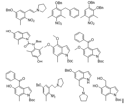 1-[2-[3-甲基-2-硝基-5-（苯基甲氧基）苯基]乙烯基]-吡咯烷,Pyrrolidine, 1-[2-[3-methyl-2-nitro-5-(phenylmethoxy)phenyl]ethenyl]-