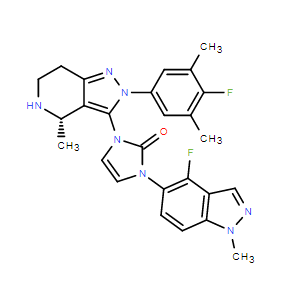 (S)-1-(4-氟-1-甲基-1H-吲唑-5-基)-3-(2-(4-氟-3,5-二甲基苯基)-4-甲基-4,5,6,7-四氫-2H-吡唑并[4,3-c]吡啶-3-基)-1,3-二氫-2H-咪唑-2-酮,(S)-1-(4-Fluoro-1-methyl-1H-indazol-5-yl)-3-(2-(4-fluoro-3,5-dimethylphenyl)-4-methyl-4,5,6,7-tetrahydro-2H-pyrazolo[4,3-c]pyridin-3-yl)-1,3-dihydro-2H-imidazol-2-one