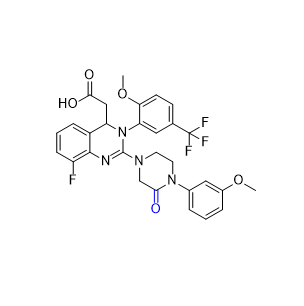 來特莫韋雜質(zhì)20,2-(8-fluoro-3-(2-methoxy-5-(trifluoromethyl)phenyl)-2-(4-(3- methoxyphenyl)-3-oxopiperazin-1-yl)-3,4-dihydroquinazolin-4-yl)acetic acid