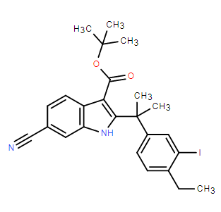 6-氰基-2-(2-(4-乙基-3-碘苯基)丙-2-基)-1H-吲哚-3-羧酸叔丁酯,tert-Butyl 6-cyano-2-(2-(4-ethyl-3-iodophenyl)propan-2-yl)-1H-indole-3-carboxylate