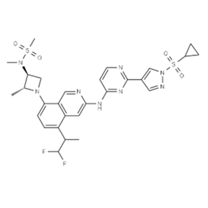 Methanesulfonamide, N-[(2R,3S)-1-[3-[[2-[1-(cyclopropylsulfonyl)-1H-pyrazol-4-yl]-4-pyrimidinyl]amino]-5-(2,2-difluoro-1-methylethyl)-8-isoquinolinyl]-2-methyl-,Methanesulfonamide, N-[(2R,3S)-1-[3-[[2-[1-(cyclopropylsulfonyl)-1H-pyrazol-4-yl]-4-pyrimidinyl]amino]-5-(2,2-difluoro-1-methylethyl)-8-isoquinolinyl]-2-methyl-3-azetidinyl]-N-methyl-