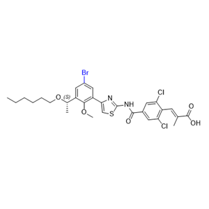 芦曲泊帕杂质21,(S,E)-3-(4-((4-(5-bromo-3-(1-(hexyloxy)ethyl)-2-methoxyphenyl)thiazol-2-yl)carbamoyl)-2,6-dichlorophenyl)-2-methylacrylic acid