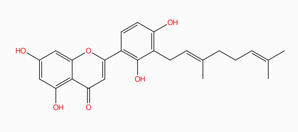 3'-牻牛儿基-5,7,2',4'-四羟基黄酮,2-[3-(3,7-Dimethyl-2,6-octadien-1-yl)-2,4-dihydroxyphenyl]-5,7-dihydroxy-4H-1-benzopyran-4-one