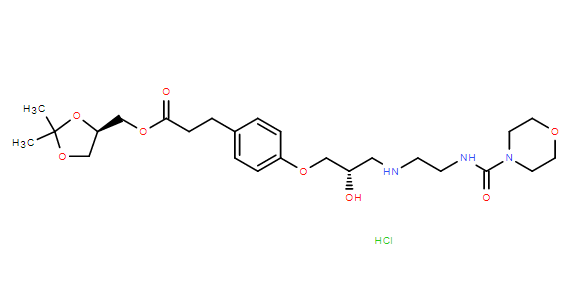 ((R)-2,2-二甲基-1,3-二氧戊環(huán)-4-基)甲基3-(4-((S)-2-羥基-3-((2-(嗎啉-4-甲酰胺基)乙基))氨基)丙氧基)苯基)丙酸酯鹽酸鹽,((R)-2,2-Dimethyl-1,3-dioxolan-4-yl)methyl 3-(4-((S)-2-hydroxy-3-((2-(morpholine-4-carboxamido)ethyl)amino)propoxy)phenyl)propanoate hydrochloride