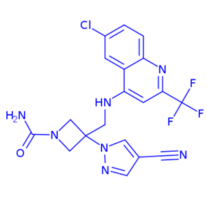 3-(((6-chloro-2-(trifluoromethyl)quinolin-4-yl)amino)methyl)-3-(4-cyano-1H-pyrazol-1-yl)azetidine-1-carboxamide