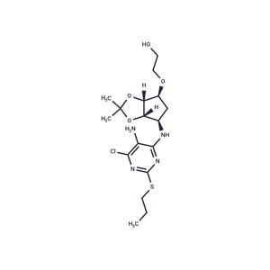 化合物 2-(((3aR,4S,6R,6aS)-6-((5-Amino-6-chloro-2-(propylthio)pyrimidin-4-yl)amino)-2,2-dimethyltetrahydro-3aH-cyclopenta[d][1,3]dioxol-4-yl)oxy)ethanol|T66431|TargetMol