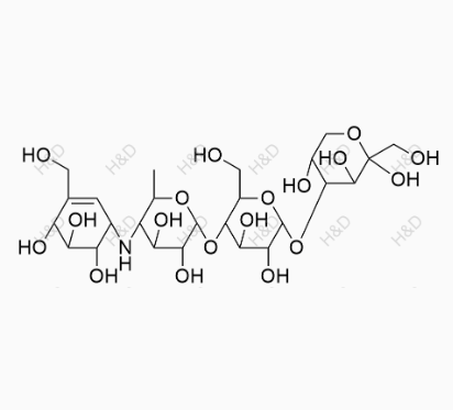 阿卡波糖杂质A,4-(((2R,3R,4R,5S,6R)-5-(((2R,3R,4S,5S,6R)-3,4-dihydroxy-6-methyl-5-(((1S,4R,5S,6S)-4,5,6-trihydroxy-3-(hydroxymethyl)cyclohex-2-en-1-yl)amino)tetrahydro-2H-pyran-2-yl)oxy)-3,4-dihydroxy-6-(hydroxymethyl)tetrahydro-2H-pyran-2-yl)oxy)-2-(hydroxymethyl)tetrahydro-2H-pyran-2,3,5-triol