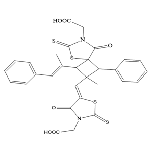 2-（（Z）-5-（（7-（羧甲基）-2-甲基1-8-氧代-1-苯基-3-（（E）-1-苯基丙-1-烯-2-基）-6-硫代-5-硫雜-7-氮雜螺[3,4]辛-2-基）亞甲基）-4-氧代-2-硫代噻唑烷-3-基）乙酸