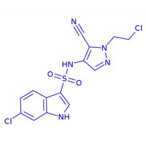 6-chloro-N-(1-(2-chloroethyl)-5-cyano-1H-pyrazol-4-yl)-1H-indole-3-sulfonamide