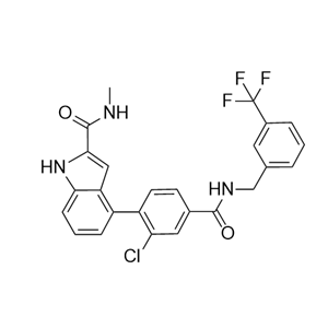 4-(2-chloro-4-((3-(trifluoromethyl)benzyl)carbamoyl)phenyl)-N-methyl-1H-indole-2-carboxamide