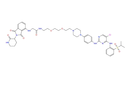 化合物 T34890,N-(2-(2-(2-(4-(4-((5-Chloro-4-((2-(isopropylsulfonyl)phenyl)amino)pyrimidin-2-yl)amino)phenyl)piperazin-1-yl)ethoxy)ethoxy)ethyl)-2-((1,3-dioxo-2-(2-oxopiperidin-3-yl)isoindolin-4-yl)amino)acetamide