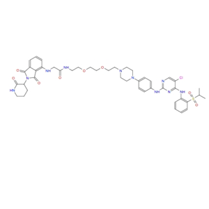 化合物 T34890,N-(2-(2-(2-(4-(4-((5-Chloro-4-((2-(isopropylsulfonyl)phenyl)amino)pyrimidin-2-yl)amino)phenyl)piperazin-1-yl)ethoxy)ethoxy)ethyl)-2-((1,3-dioxo-2-(2-oxopiperidin-3-yl)isoindolin-4-yl)amino)acetamide