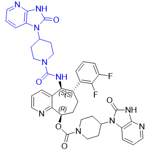 瑞美吉泮杂质10,(5S,6S,9R)-6-(2,3-difluorophenyl)-5-(4-(2-oxo-2,3-dihydro-1H-imidazo[4,5-b]pyridin-1-yl)piperidine-1-carboxamido)-6,7,8,9-tetrahydro-5H-cyclohepta[b]pyridin-9-yl 4-(2-oxo-2,3-dihydro-1H-imidazo[4,5-b]pyridin-1-yl)piperidine-1-carboxylate