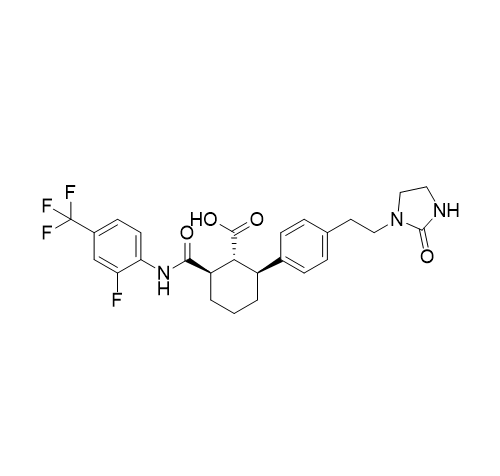(1RS,2S,6R)-2-((2-fluoro-4-(trifluoromethyl)phenyl)carbamoyl)-6-(4-(2-(2-oxoimidazolidin-1-yl)ethyl)phenyl)cyclohexane-1-carboxylic acid,(1RS,2S,6R)-2-((2-fluoro-4-(trifluoromethyl)phenyl)carbamoyl)-6-(4-(2-(2-oxoimidazolidin-1-yl)ethyl)phenyl)cyclohexane-1-carboxylic acid