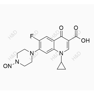 N-硝基环丙沙星,1-cyclopropyl-6-fluoro-7-(4-nitrosopiperazin-1-yl)-4-oxo-1,4-dihydroquinoline-3-carboxylic acid