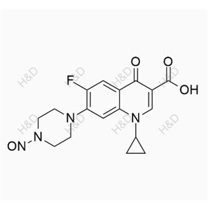 N-硝基环丙沙星,1-cyclopropyl-6-fluoro-7-(4-nitrosopiperazin-1-yl)-4-oxo-1,4-dihydroquinoline-3-carboxylic acid
