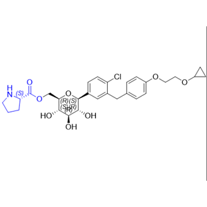 贝沙格列净杂质09,((2R,3S,4R,5R,6S)-6-(4-chloro-3-(4-(2-cyclopropoxyethoxy)benzyl)phenyl)-3,4,5-trihydroxytetrahydro-2H-pyran-2-yl)methyl L-prolinate