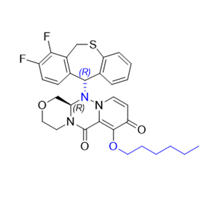 玛巴洛沙韦杂质20,(R)-12-((R)-7,8-difluoro-6,11-dihydrodibenzo[b,e]thiepin-11-yl)-7- (hexyloxy)-3,4,12,12a-tetrahydro-1H-[1,4]oxazino[3,4-c]pyrido[2,1-f] [1,2,4]triazine-6,8-dione