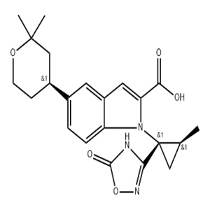5-((S)-2,2-二甲基四氫-2H-吡喃-4-基)-1-((1S,2S)-2-甲基-1-(5-氧代-4,5-二氫-1,2,4-惡二唑-3-基)環(huán)丙基)-1H-吲哚-2-羧酸,5-((S)-2,2-dimethyltetrahydro-2H-pyran-4-yl)-1-((1S,2S)-2-methyl-1-(5-oxo-4,5-dihydro-1,2,4-oxadiazol-3-yl)cyclopropyl)-1H-indole-2-carboxylic acid