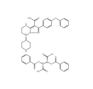 Butanedioic acid, 2,3-bis(benzoyloxy)-, (2R,3R)-, compd. with (7S)-4,5,6,7-tetrahydro-2-(4-phenoxyphenyl)-7-(4-piperidinyl)pyrazolo[1,5-a]pyrimidine-3-carboxami,Butanedioic acid, 2,3-bis(benzoyloxy)-, (2R,3R)-, compd. with (7S)-4,5,6,7-tetrahydro-2-(4-phenoxyphenyl)-7-(4-piperidinyl)pyrazolo[1,5-a]pyrimidine-3-carboxamide (1:2)