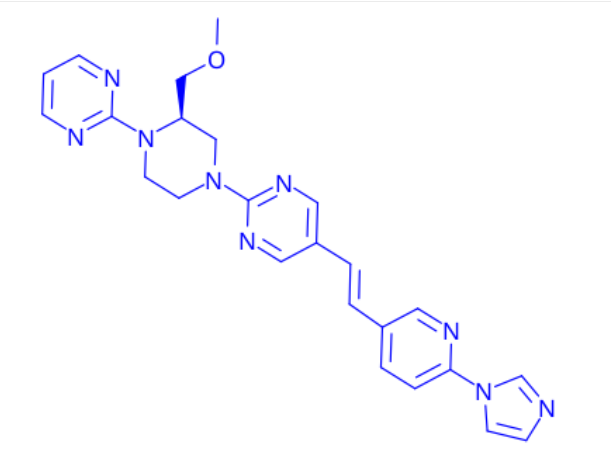 (R,E)-5-(2-(6-(1H-imidazol-1-yl)pyridin-3-yl)vinyl)-2-(3-(methoxymethyl)-4-(pyrimidin-2-yl)piperazin-1-yl)pyrimidine,(R,E)-5-(2-(6-(1H-imidazol-1-yl)pyridin-3-yl)vinyl)-2-(3-(methoxymethyl)-4-(pyrimidin-2-yl)piperazin-1-yl)pyrimidine