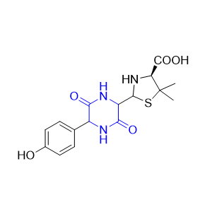 阿莫西林杂质03,"(4S)-2-[5-(4-hydroxyphenyl)-3,6-dioxopiperazin-2-yl]-5,5- dimethylthiazolidine-4-carboxylic acid"