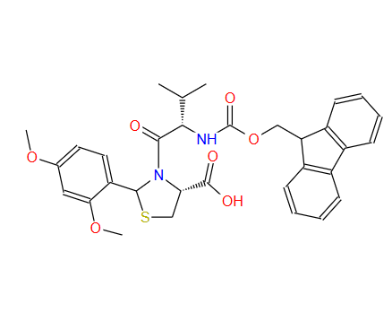 (4R)-3-((((9H-芴-9-基)甲氧基)羰基)-L-缬氨酰)-2-(2,4-二甲氧基苯基)噻唑烷-4-羧酸,Fmoc-Val-Cys(Psi(Dmp,H)pro)-OH