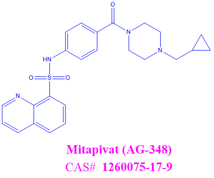 Mitapivat (AG-348),N-{4-[4-(cyclopropylmethyl)piperazine-1-carbonyl]phenyl}quinoline-8-sulfonamide