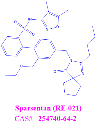 司帕生坦 Sparsentan (RE-021),4'-((2-butyl-4-oxo-1,3-diazaspiro[4.4]non-1-en-3-yl)methyl)-N-(4,5-dimethylisoxazol-3-yl)-2'-(ethoxymethyl)-[1,1'-biphenyl]-2-sulfonamide