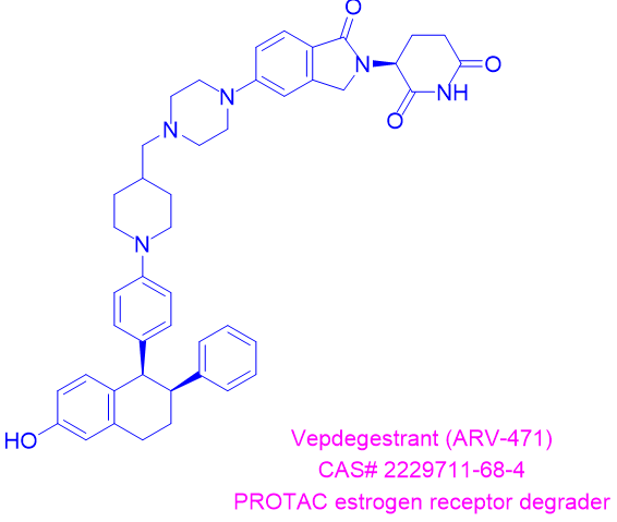 Vepdegestrant (ARV-471),(S)-3-(5-(4-((1-(4-((1R,2S)-6-hydroxy-2-phenyl-1,2,3,4-tetrahydronaphthalen-1-yl)phenyl)piperidin-4-yl)methyl)piperazin-1-yl)-1-oxoisoindolin-2-yl)piperidine-2,6-dione