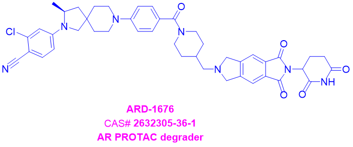 ARD-1676,2-chloro-4-((3S)-8-(4-(4-((6-(2,6-dioxopiperidin-3-yl)-5,7-dioxo-3,5,6,7-tetrahydropyrrolo[3,4-f]isoindol-2(1H)-yl)methyl)piperidine-1-carbonyl)phenyl)-3-methyl-2,8-diazaspiro[4.5]decan-2-yl)benzonitrile