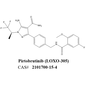 Pirtobrutinib (LOXO-305),(S)-5-amino-3-(4-((5-fluoro-2-methoxybenzamido)methyl)phenyl)-1-(1,1,1-trifluoropropan-2-yl)-1H-pyrazole-4-carboxamide