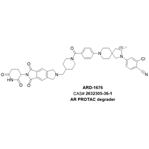 ARD-1676,2-chloro-4-((3S)-8-(4-(4-((6-(2,6-dioxopiperidin-3-yl)-5,7-dioxo-3,5,6,7-tetrahydropyrrolo[3,4-f]isoindol-2(1H)-yl)methyl)piperidine-1-carbonyl)phenyl)-3-methyl-2,8-diazaspiro[4.5]decan-2-yl)benzonitrile