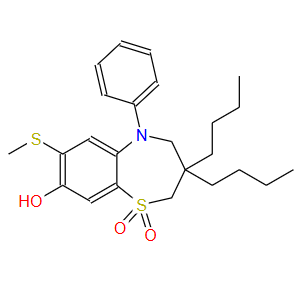 3,3-二丁基-8-羟基-7-(甲硫基)-5-苯基-2,3,4,5-四氢苯并[b][1,4]硫氮杂-1,1-二氧化物,3,3-Dibutyl-8-hydroxy-7-(methylthio)-5-phenyl-2,3,4,5-tetrahydrobenzo[b][1,4]thiazepine1,1-dioxide