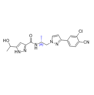 达罗他胺杂质04,N-((R)-1-(3-(3-chloro-4-cyanophenyl)-1H-pyrazol-1-yl)propan-2-yl)-5-(1-hydroxyethyl)-1H-pyrazole-3-carboxamide