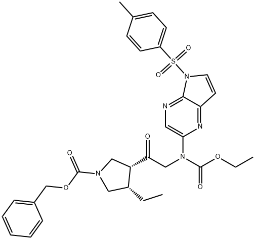 苄基(3R,4S)-3-(N-(乙氧基羰基)-N-(5-甲苯磺酰基-5H-吡咯并[2,3-B]吡嗪-2-基)甘氨酰基)-4-乙基吡咯烷-1-羧酸酯,Benzyl (3r,4s)-3-(N-(Ethoxycarbonyl)-N-(5-Tosyl-5h-Pyrrolo[2,3-B]Pyrazin-2-Yl)Glycyl)-4-Ethylpyrrolidine-1-Carboxylate
