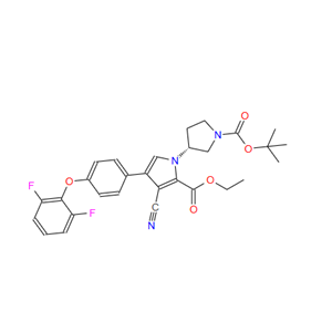 1H-Pyrrole-2-carboxylic acid, 3-cyano-4-[4-(2,6-difluorophenoxy)phenyl]-1-[(3R)-1-[(1,1-dimethylethoxy)carbonyl]-3-pyrrolidinyl]-, ethyl ester,1H-Pyrrole-2-carboxylic acid, 3-cyano-4-[4-(2,6-difluorophenoxy)phenyl]-1-[(3R)-1-[(1,1-dimethylethoxy)carbonyl]-3-pyrrolidinyl]-, ethyl ester