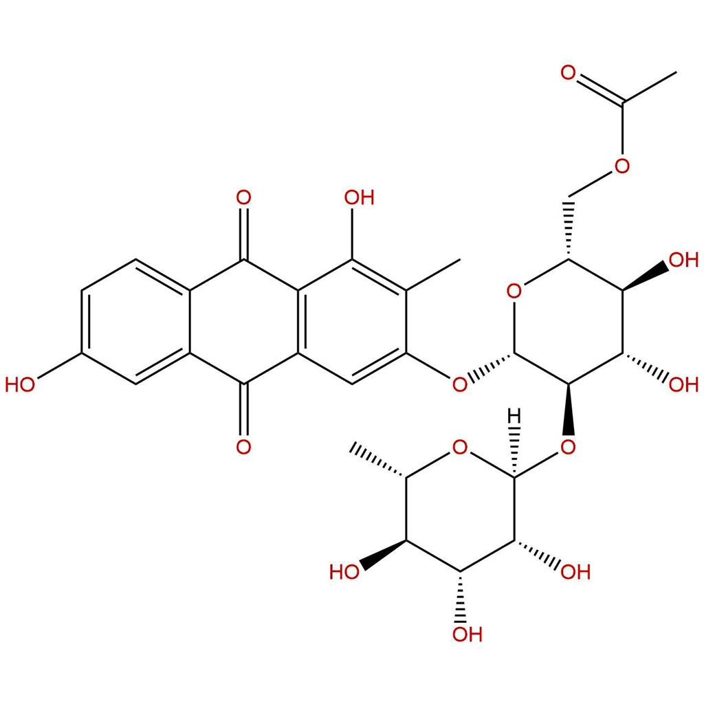 1,3,6-三羟基-2-甲基蒽醌-3-O-(O-6'-乙酰基)-新橙皮糖苷,1,3,6-trihydroxy-2-methyl-9,10-anthraquinone-3-O-(6'-O-acetyl)-alpha-L-rhamnopyranosyl-(1->2)-beta-D-glucopyranoside