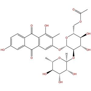 1,3,6-三羟基-2-甲基蒽醌-3-O-(O-6'-乙酰基)-新橙皮糖苷，1,3,6-trihydroxy-2-methyl-9,10-anthraquinone-3-O-(6'-O-acetyl)-alpha-L-rhamnopyranosyl-(1->2)-beta-D-glucopyranoside，87686-87-1