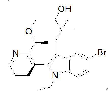 3-[5-溴-1-乙基-2-[2-[(S)-1-甲氧基乙基]-3-吡啶基]-3-吲哚基]-2,2-二甲基-1-丙醇,(S)-3-(5-bromo-1-ethyl-2-(2-(1-methoxyethyl)pyridin-3-yl)-1H-indol-3-yl)-2,2-dimethylpropan-1-ol