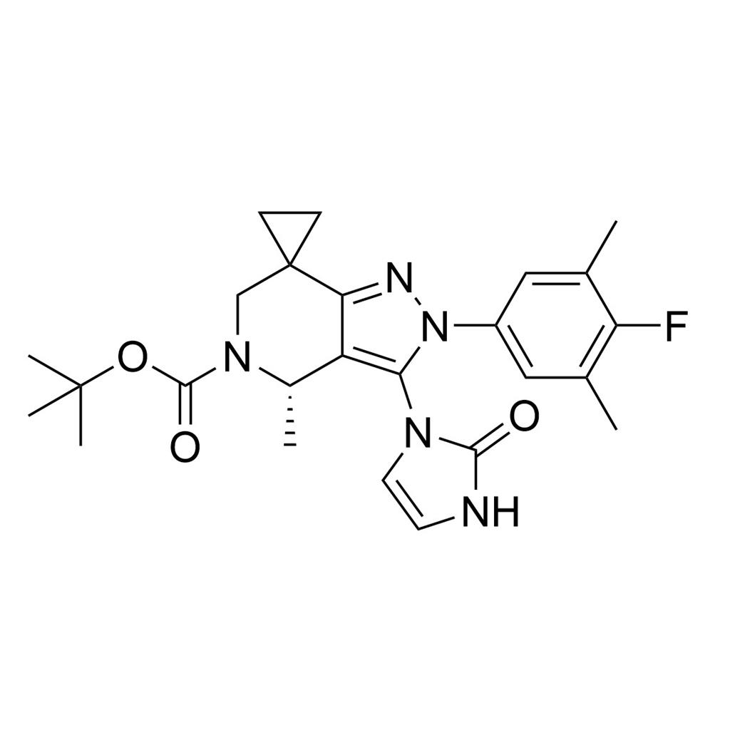 叔丁基 (4'S)-2'-(4-氟-3,5-二甲基苯基)-4'-甲基-3'-(2-氧代-2,3-二氢-1H-咪唑-1-基)-2',4'-二氢螺环[环丙烷-1,7'-吡唑并[4,3-c]吡啶]-5'(6'H)-羧酸酯,tert-butyl (4'S)-2'-(4-fluoro-3,5-dimethylphenyl)-4'-methyl-3'-(2-oxo-2,3-dihydro-1H-imidazol-1-yl)-2',4'-dihydrospiro[cyclopropane-1,7'-pyrazolo[4,3-c]pyridine]-5'(6'H)-carboxylate